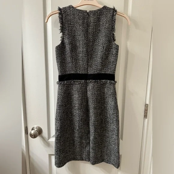 J. Crew Tweed Sheath Dress w/ Velvet detail - Black/White Tweed - 0 - NWT! - Picture 3 of 4